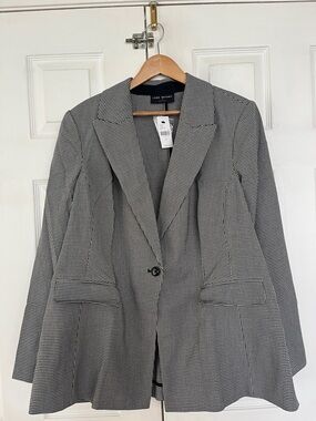 New Lane Bryant one-button boyfriend blazer stretch black white houndstooth
